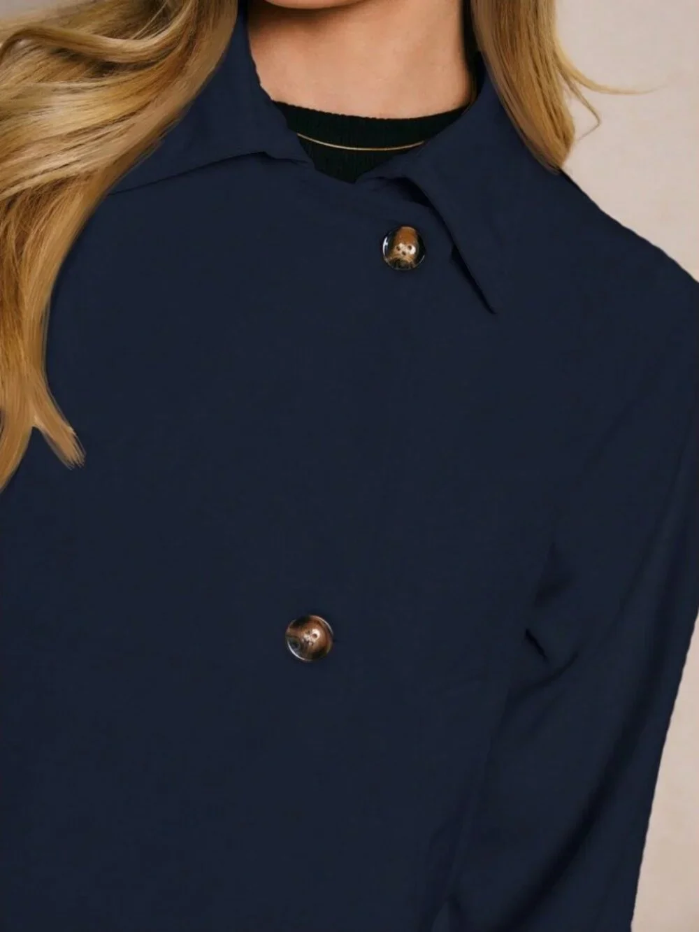 Navy Cropped Trench Jacket with Button Front